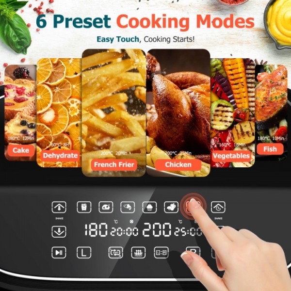 9L Dual Air Fryer, 3L+6L XL Capacity Dual Zone Digital Air Fryer, 2 Drawers, Non-Stick, Sync-Finish, 6L for Whole Chicken, 6 in 1 Cooking Presets, Healthier & Less Oil, Energy-Saving, Dishwasher-Safe